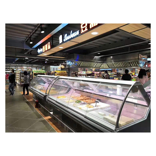 하부 단위 구부러진 투명한 유리 요리 식품 냉장고 및 냉동 표시 요리 식품 냉장고