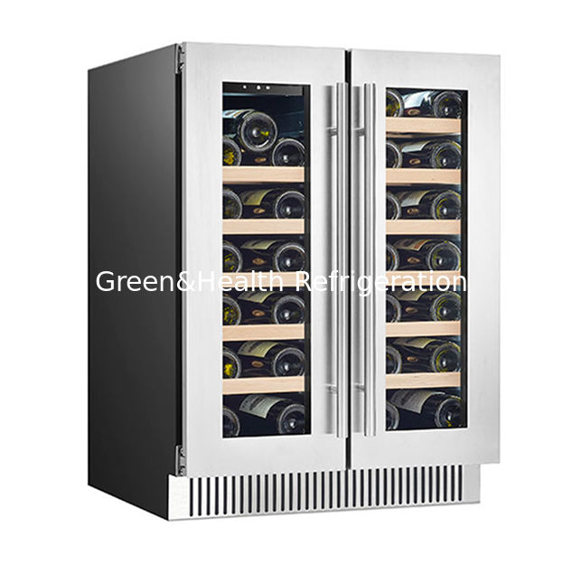 ETL 인증서 68 병 2 유리 문 2 독립적인 온도 구역 오크 나무 선반 빨간 와인 보관 냉장고 냉장고