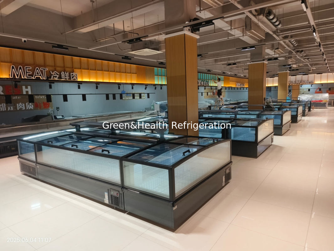 슬라이딩 파노라마 유리문 슈퍼마켓 섬 냉장고 큰 용량 상자 냉장고 냉장고 냉장고