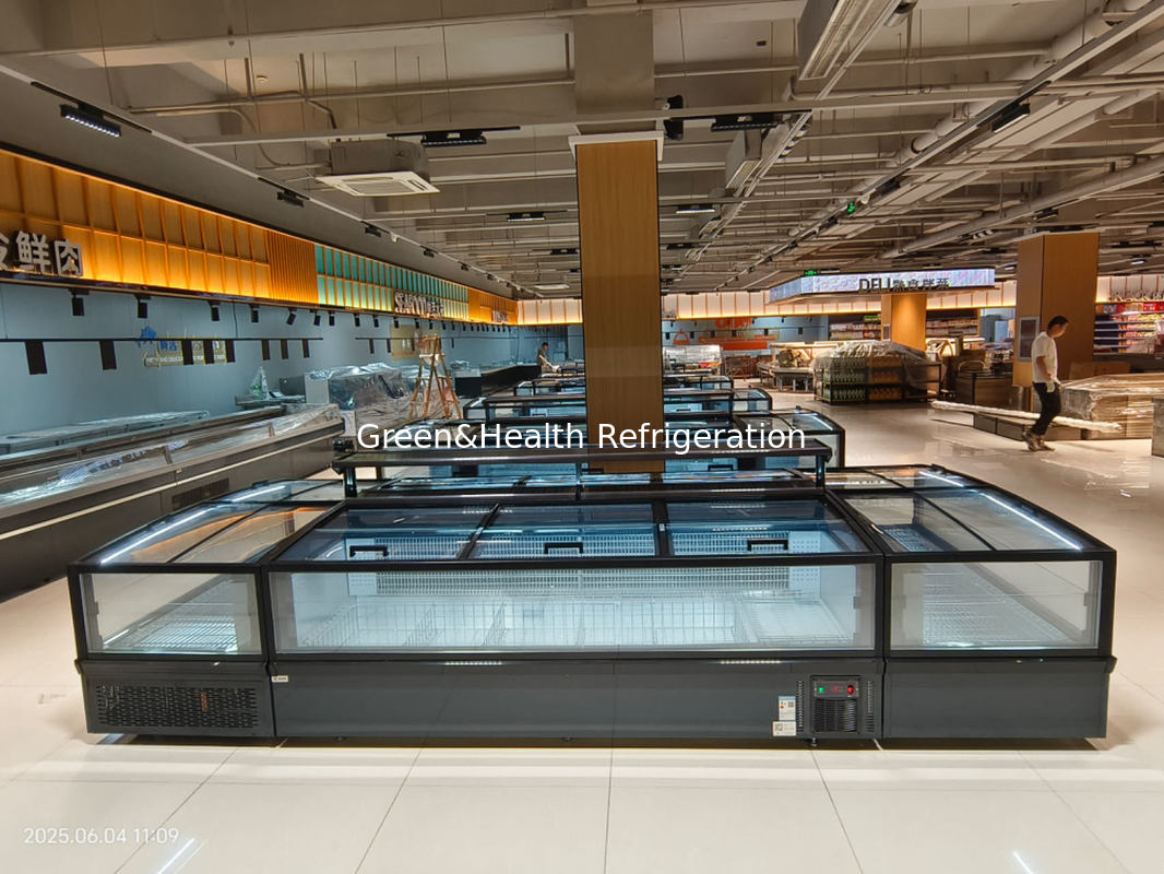 슬라이딩 파노라마 유리문 슈퍼마켓 섬 냉장고 큰 용량 상자 냉장고 냉장고 냉장고