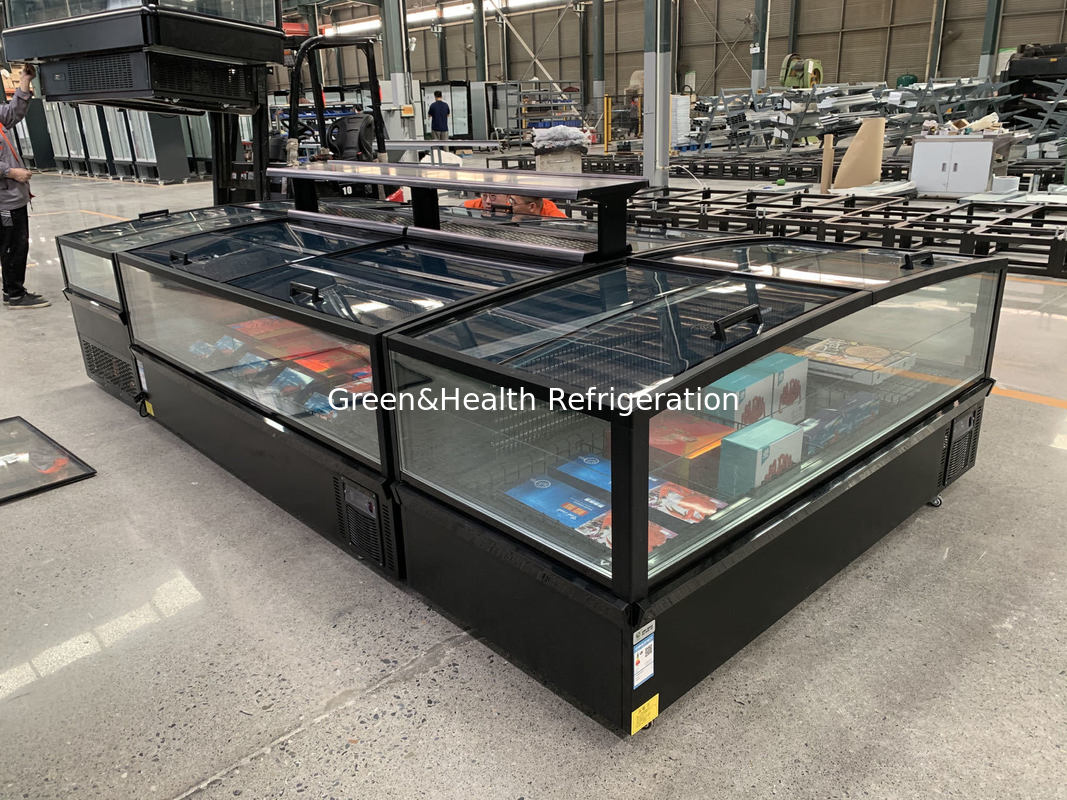 슬라이딩 파노라마 유리문 슈퍼마켓 섬 냉장고 큰 용량 상자 냉장고 냉장고 냉장고