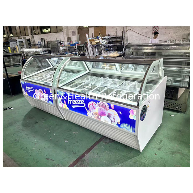아이스크림 가게/슈퍼마켓은 아이스크림을 전시하기 위해 보관 냉장을 사용합니다. 전시 냉장고