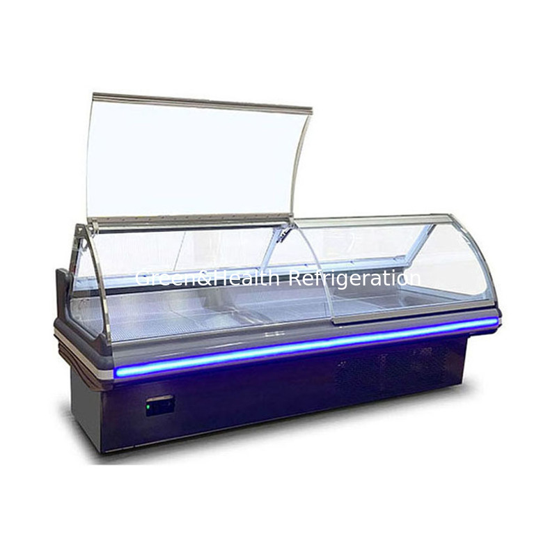 스테인리스 스틸 구조 상업용 델리 디스플레이 냉동고 (리프트 업 유리 및 동적 냉각 시스템 포함)