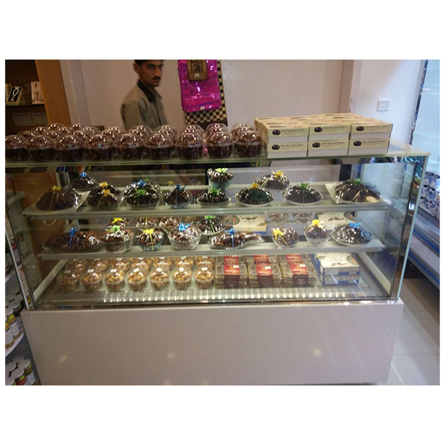 케이크 가게용 대리석 강화 유리 및 디지털 온도 조절 장치가 있는 3단 선반 케이크 디스플레이 냉동고