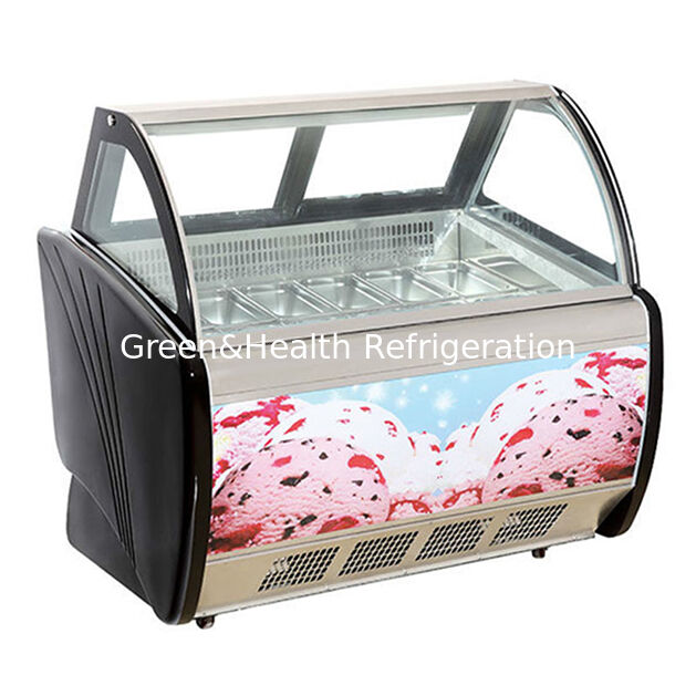 12 Plate Floor Standing Curved Transparent Glass High-End Ice Cream Refrigeration Display Freezer