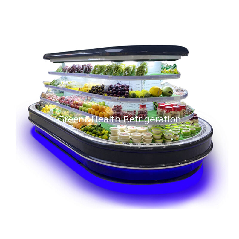 슈퍼마켓 진열을 위한 자동 제상, LED 조명 및 에너지 절약 기능이 있는 상업용 멀티덱 오픈 칠러