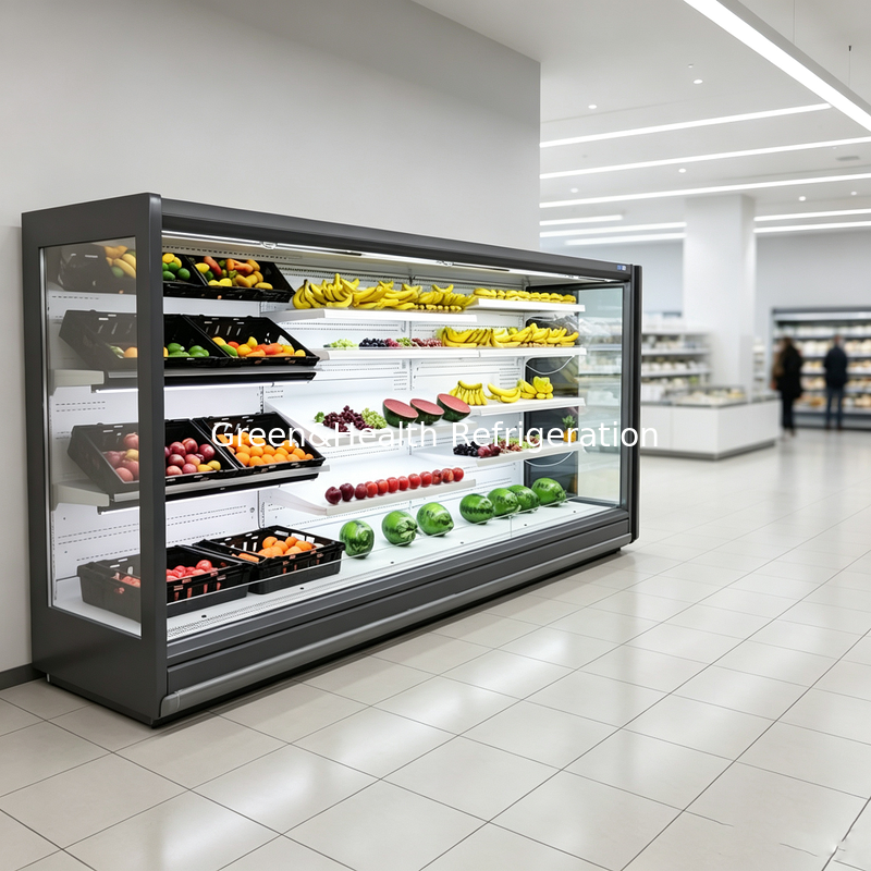 8ft Black Color Supermarket Multideck  Reach In Merchandiser Refrigerated Display Fridge Chiller