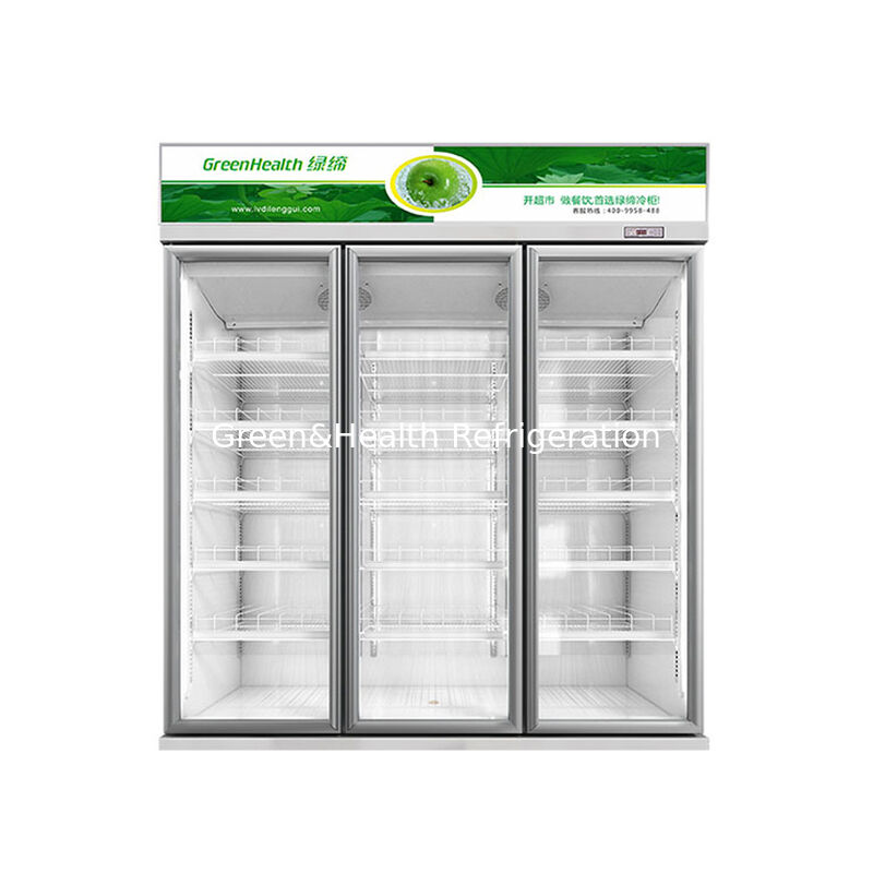 그린헬스 LG-1000W 3개의 문을 가진 상업용 음료 냉장고, 상단 장착 장치, 0°10°C