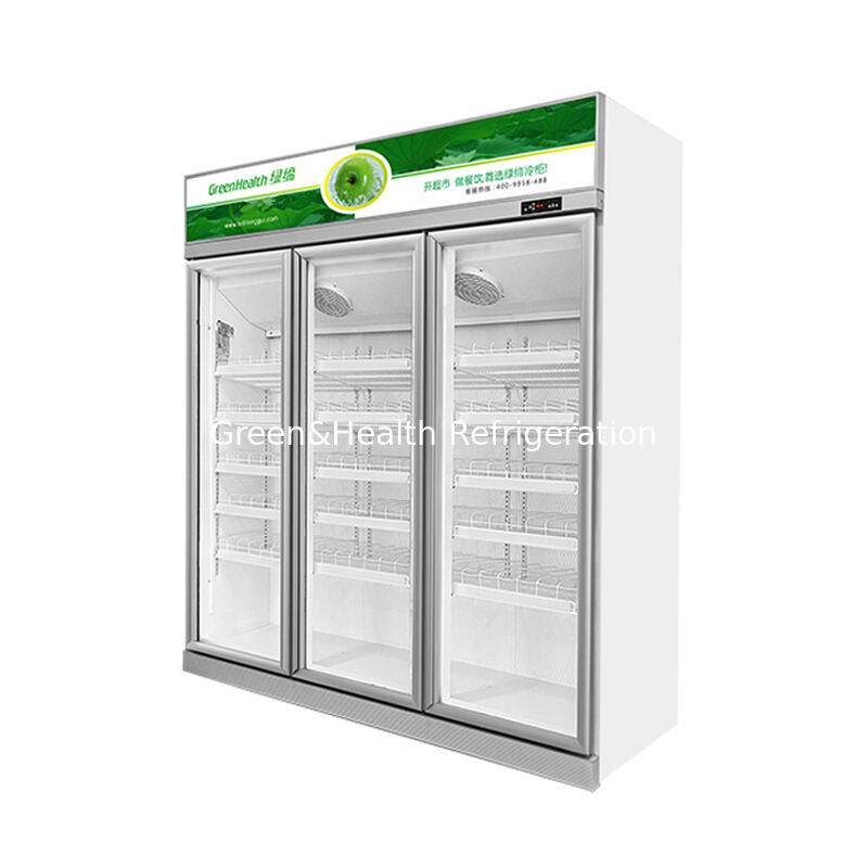 그린헬스 LG-1000W 3개의 문을 가진 상업용 음료 냉장고, 상단 장착 장치, 0°10°C