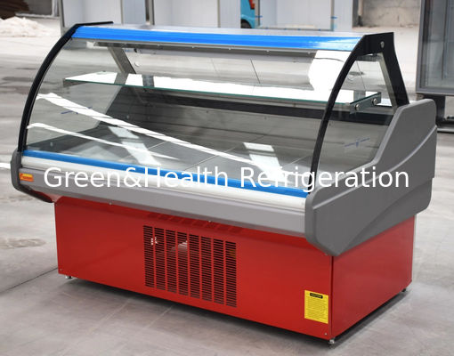 구부러진 유리 델리 육류 디스플레이 냉장고 붉은 육류 서비스 케이스