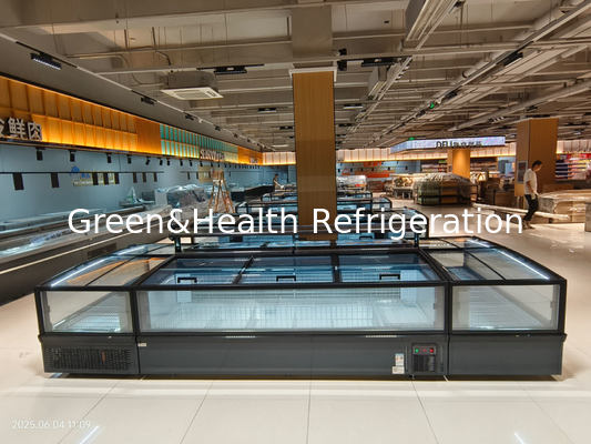 슈퍼마켓 아일랜드 냉동고 파노라마 유리 냉동고 자동 제상 아일랜드 냉동고 LED 조명 포함