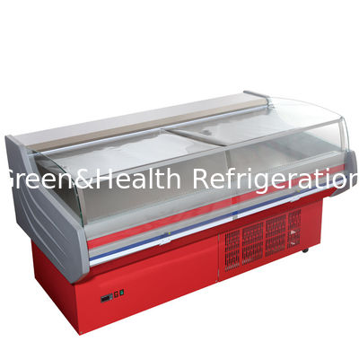 ROHS 샌드위치 가게 전시 냉장고, 광고 방송 고기 해산물을 위한 구부려진 유리를 가진 열려있는 전시 냉장고