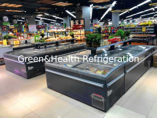 슬라이딩 덮개와 슈퍼마켓 고기 & 생선 아일랜드 디스플레이 냉장고