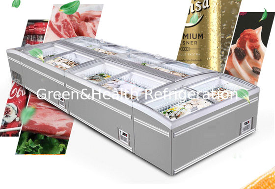 유리문과 합병된 아일랜드 내각 슈퍼마켓 체스트형 냉동고